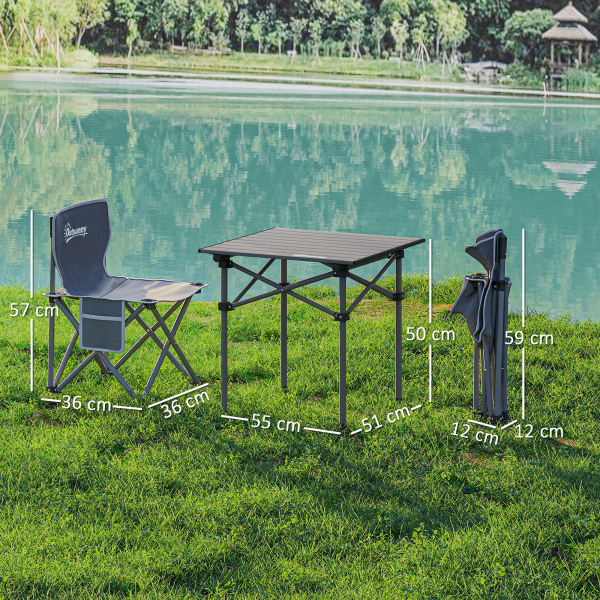 Outsunny Conjunto de Mesa e Cadeiras de Campismo Dobráveis e Portáteis Inclui 1 Mesa 55x51x50 cm e 4 Cadeiras 36x36x57 cm Cinza Escuro - Image 3