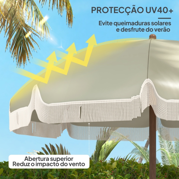 Outsunny Chapéu de Sol de Praia Ø190x210 cm com 8 Varas Abertura Manual Anti-UV Impermeável e Bolsa de Transporte para Jardim Verde - Image 4