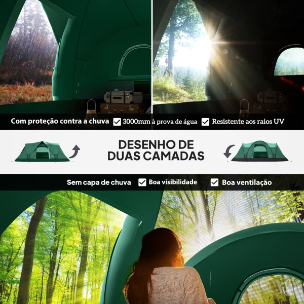 Outsunny Tenda de Campismo para 5-6 Pessoas Impermeável + Anti UV com Bolsa de Transporte e Gancho para Luz 455x230x180cm Verde - Image 4