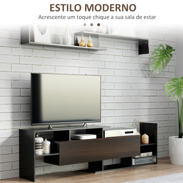 HOMCOM Móvel de TV Moderno Móvel para Televisores 153,6x25x42cm e Prateleira de Parede 150x14,5x16,3 cm Preto - Image 4