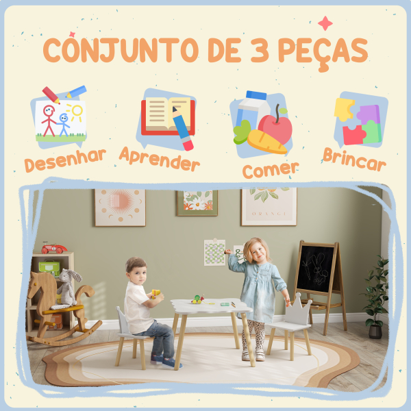 AIYAPLAY Mesa Infantil com 2 Cadeiras com Encosto em Forma de Coroa para Crianças de 3-6 Anos para Sala de Jogos Dormitório Branco - Image 4