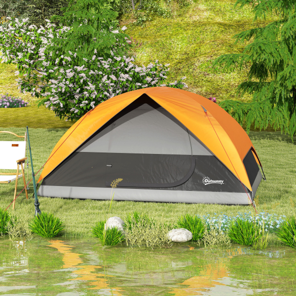 Outsunny Tenda de Campismo para 2-4 Pessoas Dobrável com Bolsa de Transporte Fácil Instalação 205x275x135 cm Laranja e Cinza - Image 8