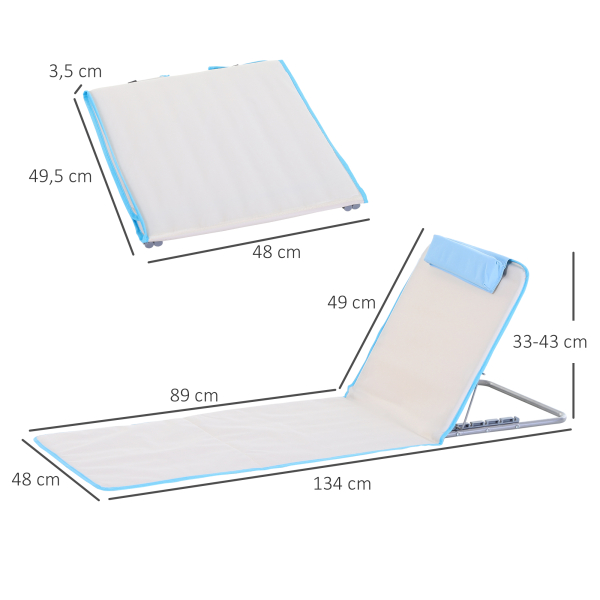Outsunny Conjunto de 2 Esteiras de Praia com Encosto Reclinável em 5 Níveis Bolsa de Transporte e Apoio de Cabeça 48x134x33-43 cm  Branco Creme - Image 3