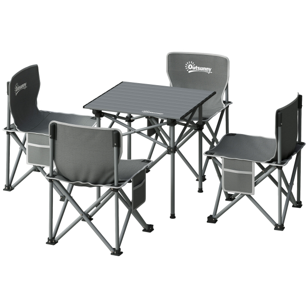 Outsunny Conjunto de Mesa e Cadeiras de Campismo Dobráveis e Portáteis Inclui 1 Mesa 55x51x50 cm e 4 Cadeiras 36x36x57 cm Cinza Escuro - Image 7