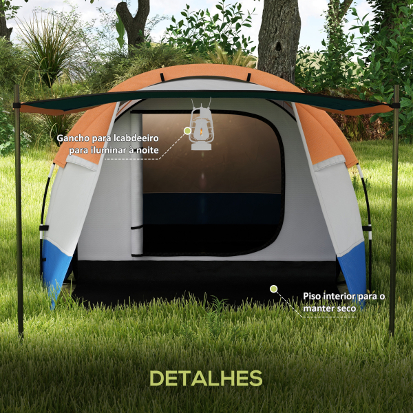 Outsunny Tenda de Campismo Familiar para 2-3 Pessoas com 2 Áreas e Bolsa de Transporte Impermeável 420x200x150 cm Cinza e Laranja - Image 6