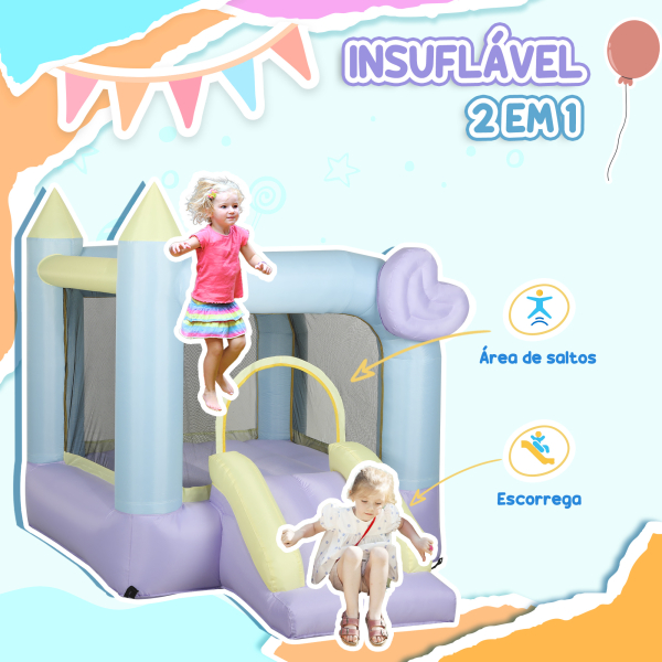 AIYAPLAY Castelo Insuflável  para Crianças com Escorrega Área de Salto e Bolsa de Transporte 250x165x200 cm Multicolor - Image 4