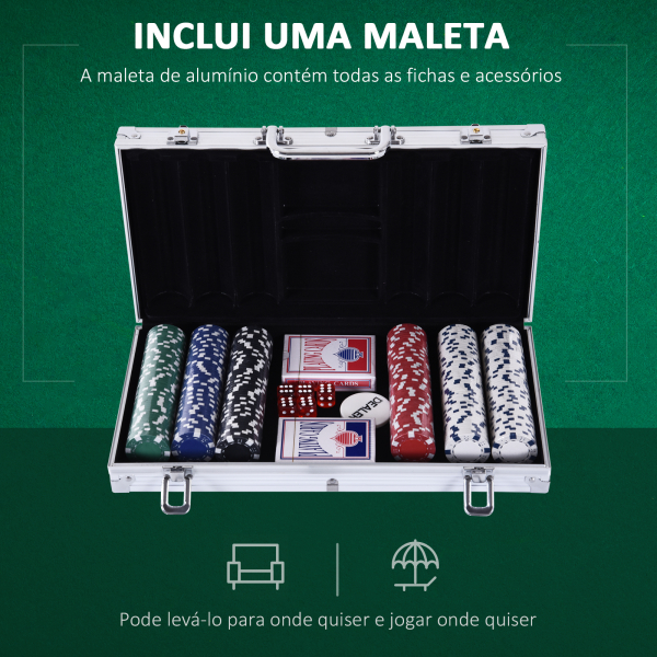 HOMCOM Mala de Poker Profissional com 300 Fichas Jogo de Poker com Mala de Alumínio 5 Dados 2 Baralhos de Cartas e 1 Ficha de Dealer 38x20,5x6,5cm Multicor - Image 5