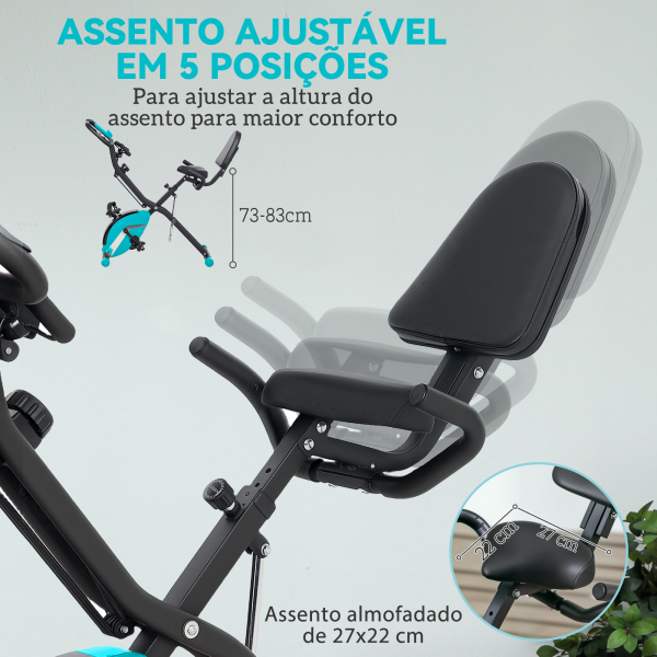 SPORTNOW Bicicleta Estática Dobrável com Resistência Magnética de 8 Níveis Encosto Volante Ecrã LCD e Banda de Resistência 43x97x109 cm Verde - Image 6