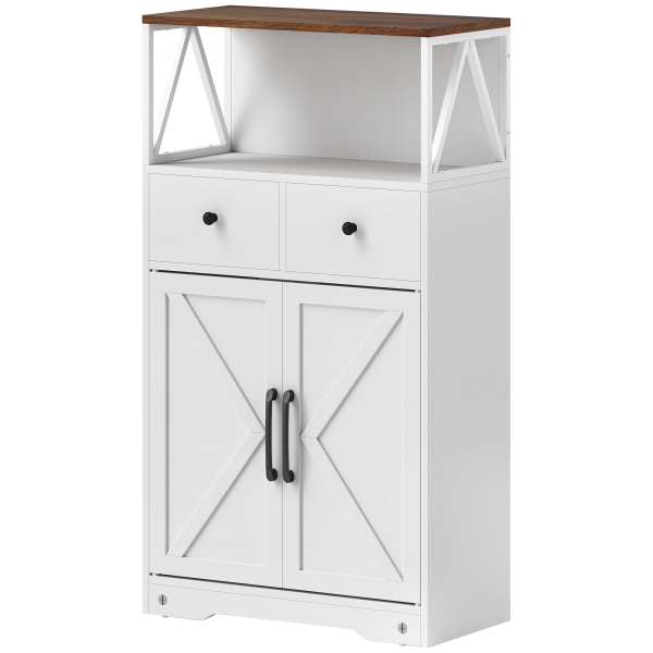 HOMCOM Aparador Sala de Estar com Prateleiras Gavetas Portas Estilo Celeiro Aparador para Cozinha 60x31x108 cm Branco - Image 7