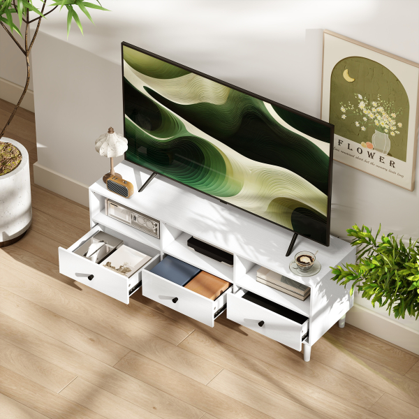 HOMCOM Móvel de TV Moderno com 3 Compartimentos Abertos 3 Gavetas para Televisão de 45/55/65 Polegadas 120x34x45 cm Branco - Image 6