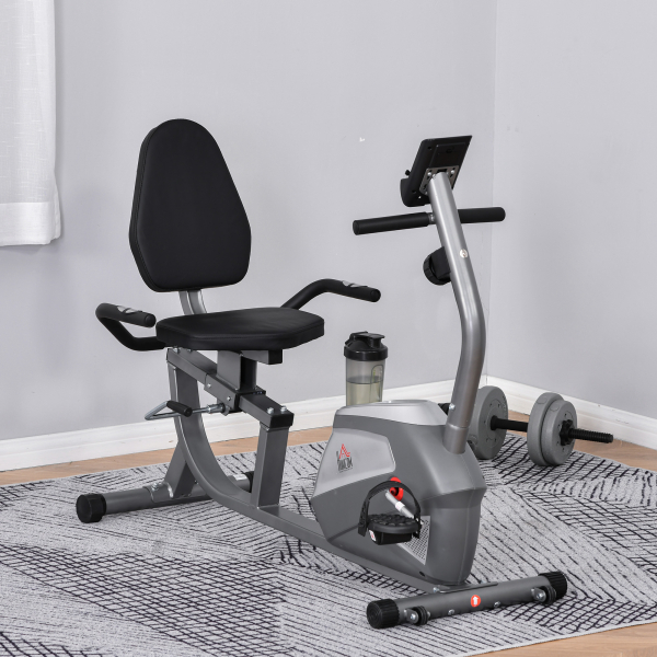 HOMCOM Bicicleta ergométrica reclinável com tela LCD e volante de 3 kg resistência magnética de 8 níveis assento ajustável 121,5-136x62,5x98 cm Cinza - Image 2