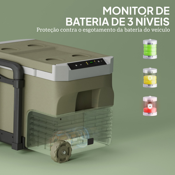 Outsunny Geleira Portátil Elétrica 30L Geleira de Carro -20℃ a +20℃ 12V/24V com Rodas Compressor e Ecrã LED 61x39x41,5 cm Verde - Image 5