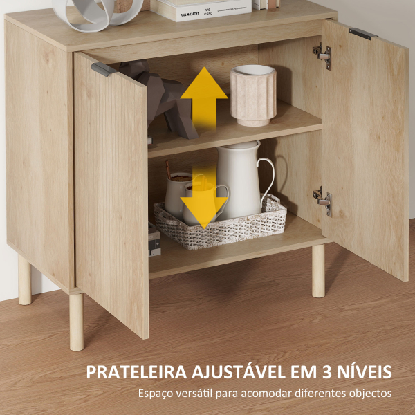 HOMCOM Aparador de Sala de Estar com Prateleira Ajustável Sistema Anti-Tombo e Pés de Madeira de Pinho 78x40x77,5 cm Carvalho - Image 5