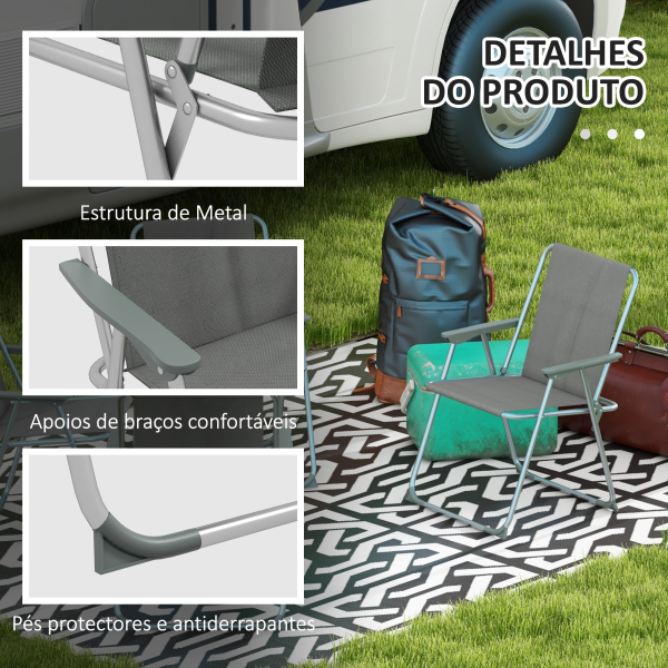 Outsunny Conjunto de 4 Cadeiras de Campismo Dobráveis Acolchoadas em Tela Oxford com Estrutura de Aço 53x54x76 cm Cinza - Image 6