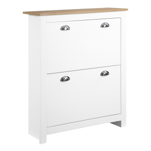 HOMCOM Sapateira Estreita de Entrada com 2 Gavetas Abatíveis Prateleiras Ajustáveis para 12 Pares de Sapatos 79x23x90,5 cm Branco