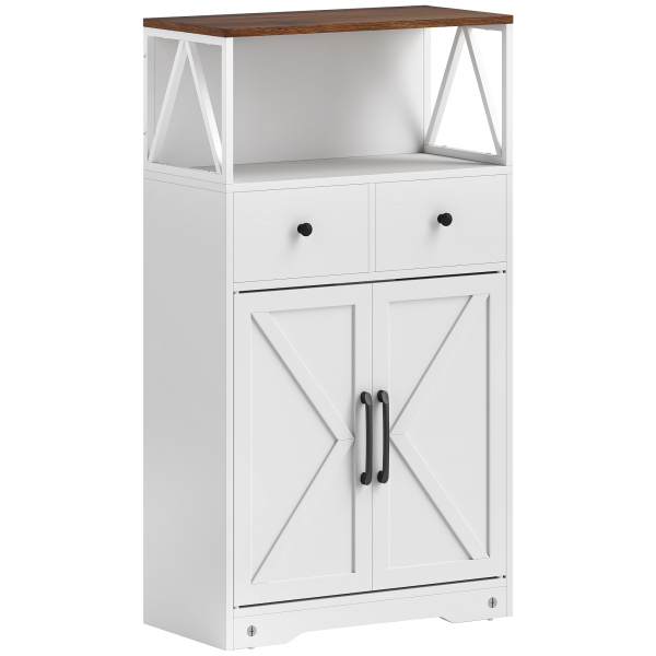 HOMCOM Aparador Sala de Estar com Prateleiras Gavetas Portas Estilo Celeiro Aparador para Cozinha 60x31x108 cm Branco - Image 6