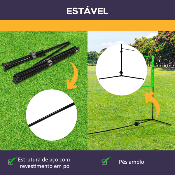SPORTNOW Kit de Badminton de 7 Peças Jogo de Badminton com 2 Raquetes 3 Badminton 2 Raquetes de Pickleball 2 Bolas de Pickleball Bola de Voleibol e Rede com Suporte Preto e Verde - Image 6