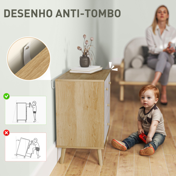 HOMCOM Cômoda de 4 Gavetas com Puxadores de Madeira Cómoda Estreita para Sala Corredor 60x35x65 cm Madeira e Branco - Image 5