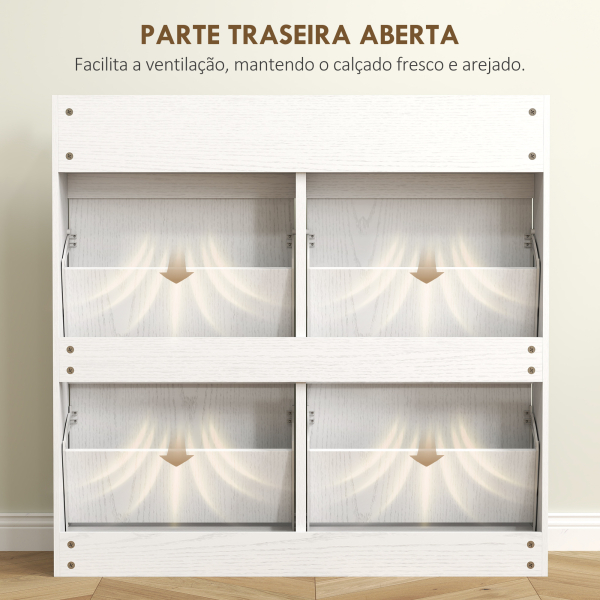 HOMCOM Sapateira Estreita com 4 Portas Sapateira para Entrada com 2 Gavetas para 8 Pares de Sapatos 98x19,2x95,3 cm Branco - Image 7