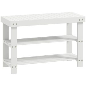 HOMCOM Banco Sapateira de Bambu Organizador de Sapatos com 2 Prateleiras para 6-9 Pares de Sapatos 70x28x45 cm Branco