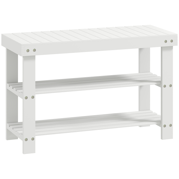 HOMCOM Banco Sapateira de Bambu Organizador de Sapatos com 2 Prateleiras para 6-9 Pares de Sapatos 70x28x45 cm Branco