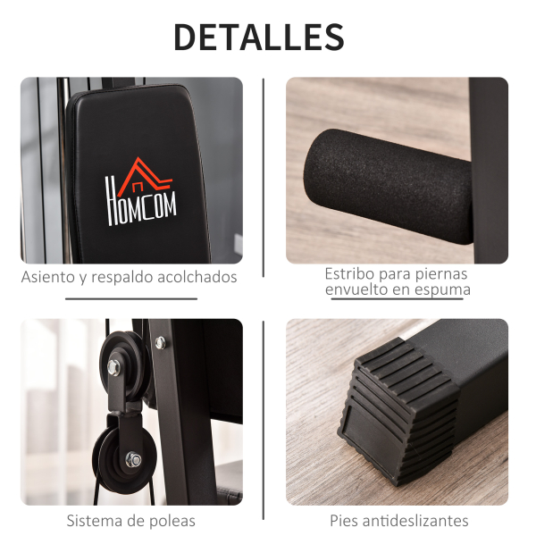 HOMCOM Máquina Multi Estação de Musculação Máquina de Musculação com Estribo para Pernas e Placas de Peso de 45kg para Treinamento Fitness em Casa Academia 148x108x207cm Preto - Image 6