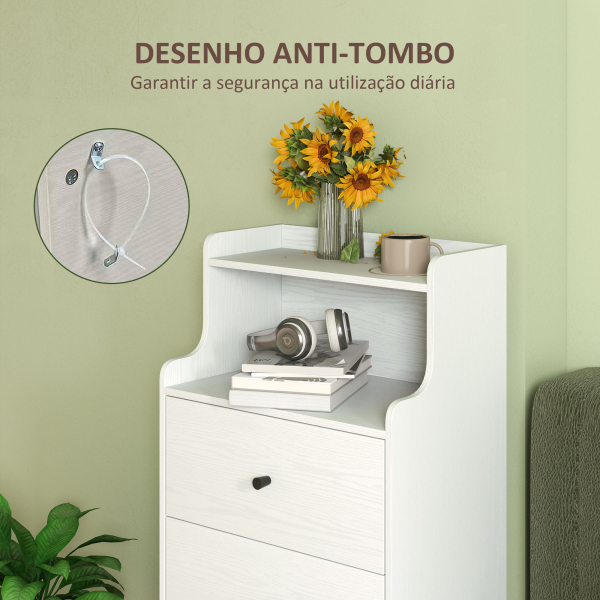 HOMCOM Cómoda com 3 Gavetas Cómoda de Quarto Estreita com Prateleiras Abertas Anti-Tombo Gaveteiro Alto 47x29x95 cm Branco Acinzentado - Image 6