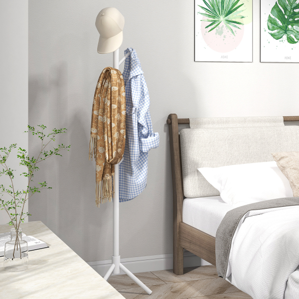 HOMCOM Cabide de Pé de Madeira com 8 Ganchos para Pendurar Roupa e Bolsas para Corredor Entrada 40x40x165 cm Branco - Image 4