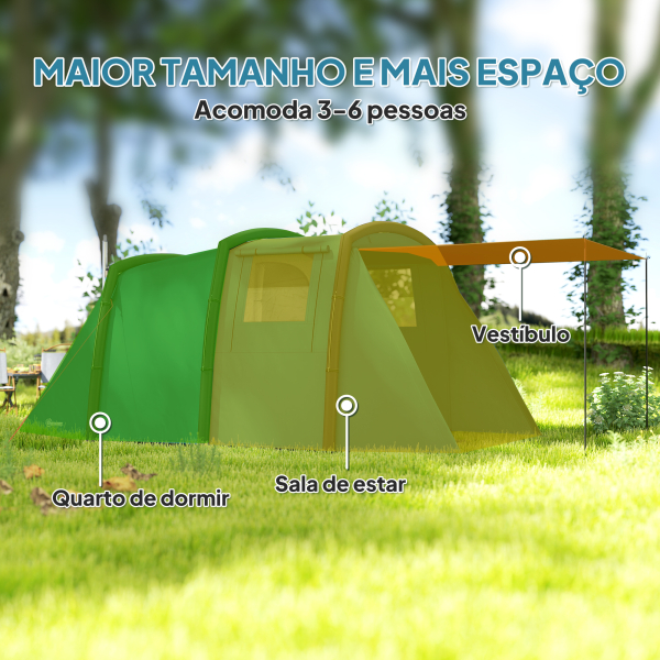Outsunny Tenda de Campismo Inflável Familiar para 3-6 Pessoas Janelas de Malha e Bolsa de Transporte Proteção UV 50+ 440x280x195 cm Azul - Image 6