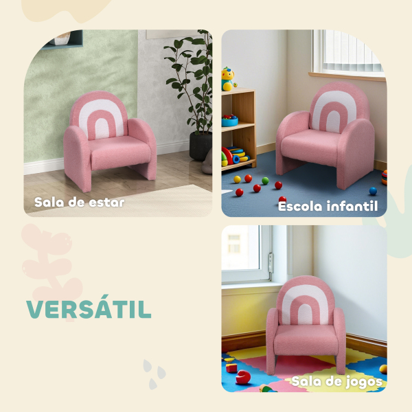 AIYAPLAY Poltrona para Crianças com Encosto em Forma de Arco-Íris Sofá para Crianças Tecido Suave em Borrego 45x41x52 cm Rosa - Image 7