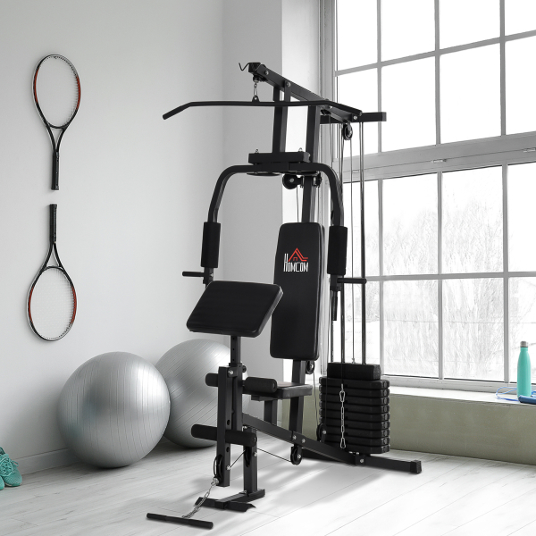 HOMCOM Máquina Multi Estação de Musculação Máquina de Musculação com Estribo para Pernas e Placas de Peso de 45kg para Treinamento Fitness em Casa Academia 148x108x207cm Preto - Image 2