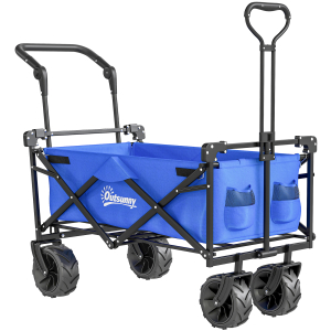 Outsunny Carrinho de Transporte Dobrável para Praia Campismo Viajem com Toldo Guiador Rodas Altura Ajustável 117x55x98 cm Azul