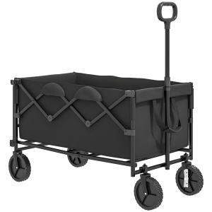 Outsunny Carrinho de Transporte Carrinho de Jardim Dobrável com Guiador Telescópico Ajustável Porta Traseira Expandível 95x55x102 cm Preto