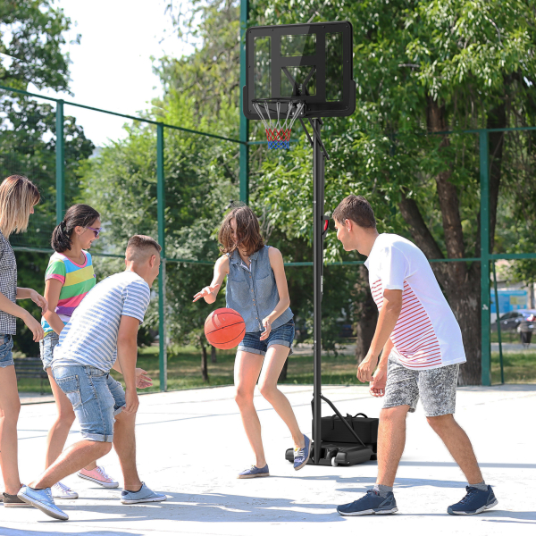 SPORTNOW Tabela de Basquetebol de Exterior com Altura Ajustável Suporte Rodas Base Recarregável e Bolsa de Peso 90x60x305 cm Preto - Image 2