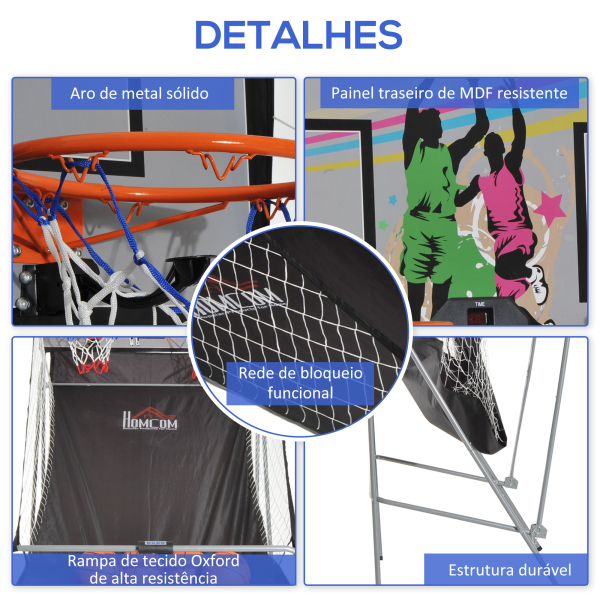 HOMCOM Conjunto de tabelas de Basquetebol Dobráveis e Portáteis de aço Cor Preto e Branco 205x110x205 cm - Image 6