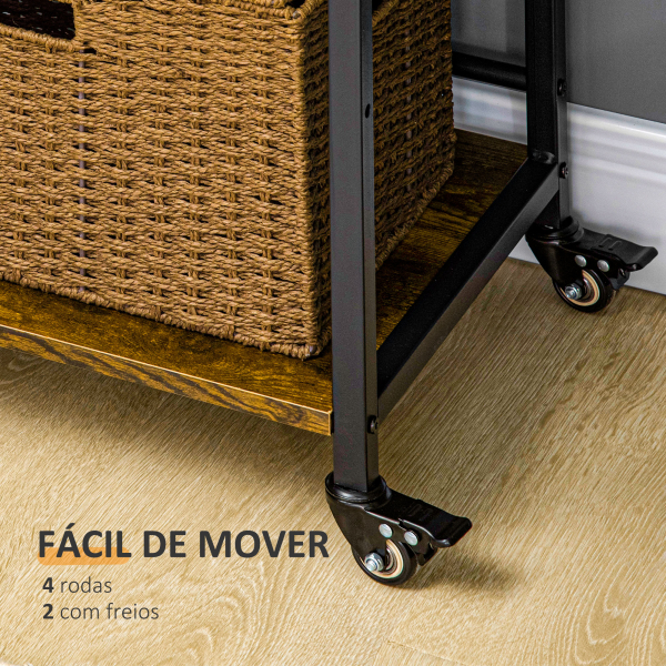 HOMCOM Estante Multifuncional com Rodas Estante de Armazenamento de 3 Níveis com Prateleiras Ajustáveis para Escritório Estúdio Dormitório 50x35x100,5cm Marrom Rústico - Image 5