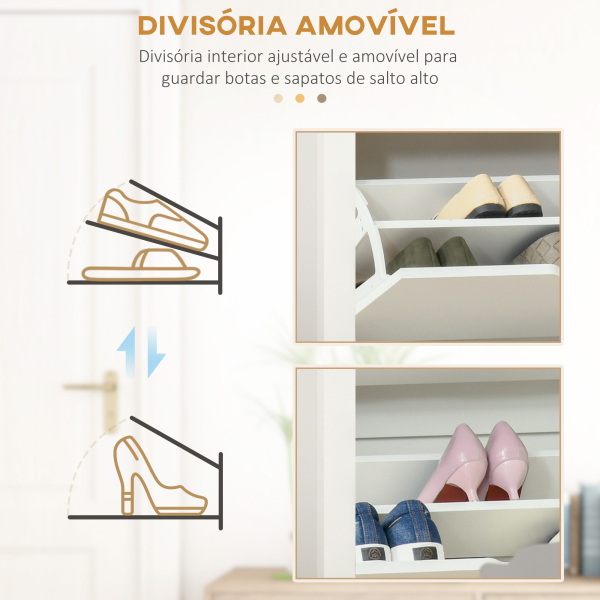 HOMCOM Sapateira Branca Estreita Armário para Sapatos com 2 Gavetas Basculantes para 12 Pares de Sapatos 72x26x80 cm - Image 6