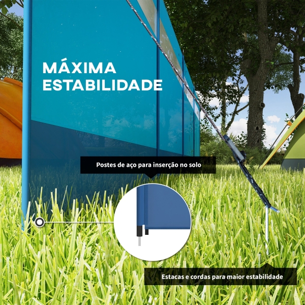 Outsunny Corta Vento para Campismo de 4 Painéis 725x140 cm com Painel Superior Transparente Postes de Aço Estacas e Bolsa de Transporte Azul - Image 5