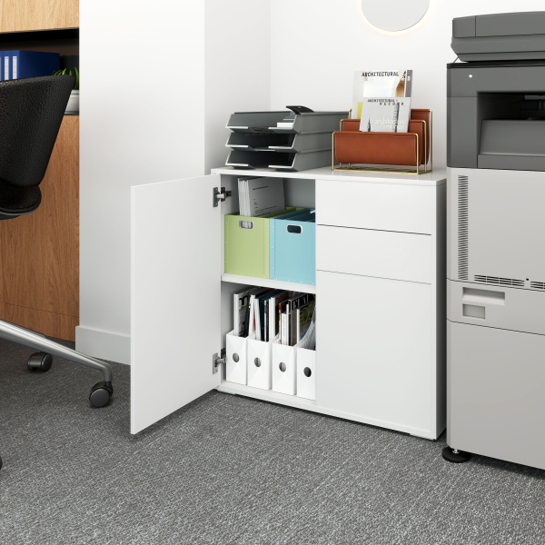 HOMCOM Aparador Auxiliar com 2 Portas 2 Gavetas e Prateleira Ajustável Abertura a Pressão Móvel Organizador de Armazenamento para Dormitório Sala de Estar 79x36x74cm Branco - Image 2