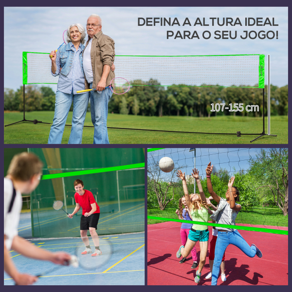 SPORTNOW Kit de Badminton de 7 Peças Jogo de Badminton com 2 Raquetes 3 Badminton 2 Raquetes de Pickleball 2 Bolas de Pickleball Bola de Voleibol e Rede com Suporte Preto e Verde - Image 5