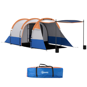 Outsunny Tenda de Campismo Familiar para 2-3 Pessoas com 2 Áreas e Bolsa de Transporte Impermeável 420x200x150 cm Cinza e Laranja
