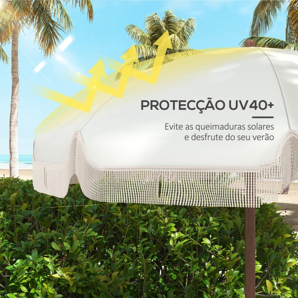 Outsunny Chapéu de Sol de Praia Ø190x210 cm com 8 Varas Abertura Manual Anti-UV Impermeável e Bolsa de Transporte para Jardim Creme - Image 4
