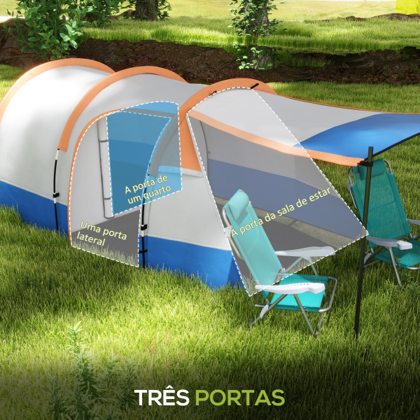 Outsunny Tenda de Campismo Familiar para 2-3 Pessoas com 2 Áreas e Bolsa de Transporte Impermeável 420x200x150 cm Cinza e Laranja - Image 5