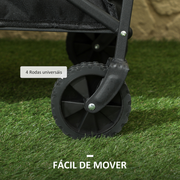 Outsunny Carrinho de Transporte com Rodas Carrinho de Jardim Dobrável com Pega Telescópica Ajustável 2 Bolsas de Arrumação 64x42x27 cm Preto - Image 7