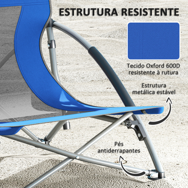 Outsunny Conjunto de 2 Cadeiras de Praia Dobráveis Cadeiras de Campismo Portáteis com Bolsa de Transporte 58x55x62 cm Azul - Image 7