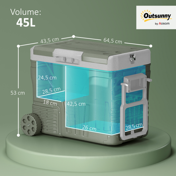 Outsunny Geleira Portátil Elétrica 45L Geleira de Carro -20℃ a +20℃ 12V/24V com Rodas Compressor e Ecrã LED 64,5x43,5x53 cm Verde - Image 3