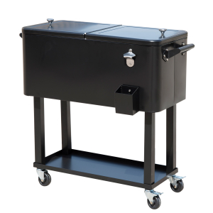 Outsunny Geleira para Bebidas Carro Refrigerado para Bebidas 75,7 L com Rodas Abridor de Garrafas e Prateleira 90x39x83 cm Preto