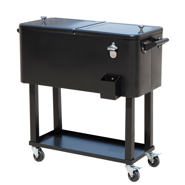 Outsunny Geleira para Bebidas Carro Refrigerado para Bebidas 75,7 L com Rodas Abridor de Garrafas e Prateleira 90x39x83 cm Preto