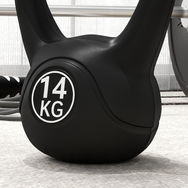 HOMCOM Peso Russo de 14 kg Kettlebell Fitness Preenchido de Areia com Punho Largo Antiderrapante 26x18x32 cm Preto - Image 8