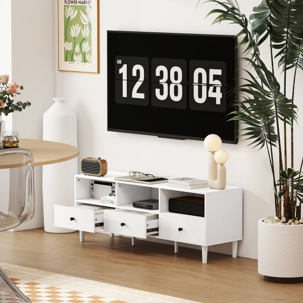 HOMCOM Móvel de TV Moderno com 3 Compartimentos Abertos 3 Gavetas para Televisão de 45/55/65 Polegadas 120x34x45 cm Branco - Image 7